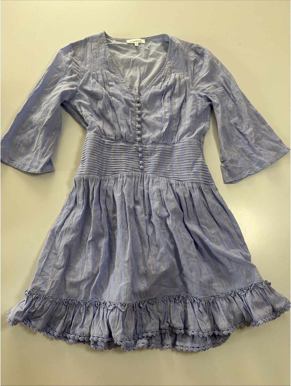 Heartloom Brook Mini Dress Peri Blue Metallic Pleated Button Front Size S